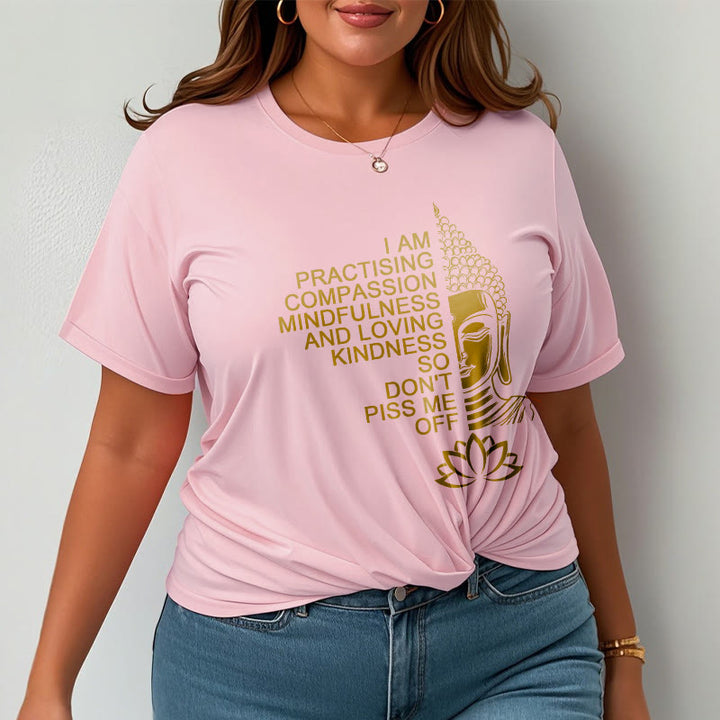 T-shirt décontracté en coton avec motif de fleur de lotus et de Buddha Stones doré - image 14
