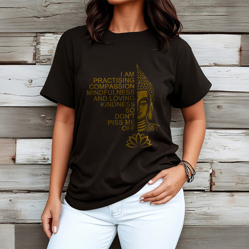 T-shirt décontracté en coton avec motif de fleur de lotus et de Buddha Stones doré - image 8