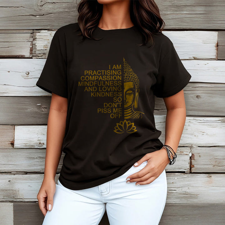 T-shirt décontracté en coton avec motif de fleur de lotus et de Buddha Stones doré - image 8