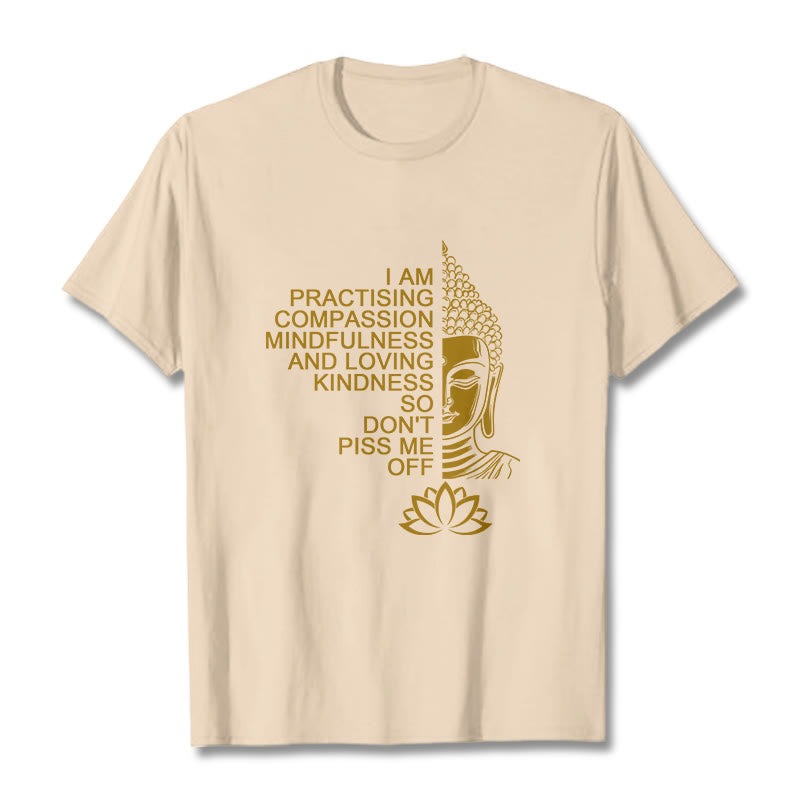 T-shirt décontracté en coton avec motif de fleur de lotus et de Buddha Stones doré - Bisque - 2XL - image 9