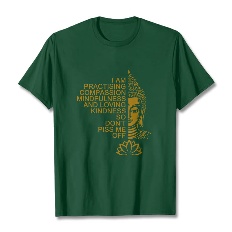 T-shirt décontracté en coton avec motif de fleur de lotus et de Buddha Stones doré - Forêt Verte - 2XL - image 11