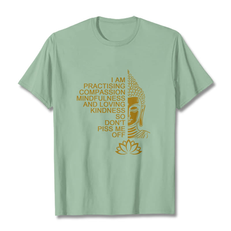 T-shirt décontracté en coton avec motif de fleur de lotus et de Buddha Stones doré - Vert pâle - 2XL - image 15