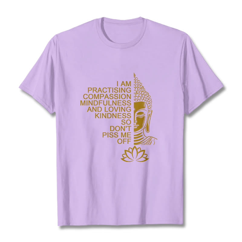 T-shirt décontracté en coton avec motif de fleur de lotus et de Buddha Stones doré - Prune - 2XL - image 17