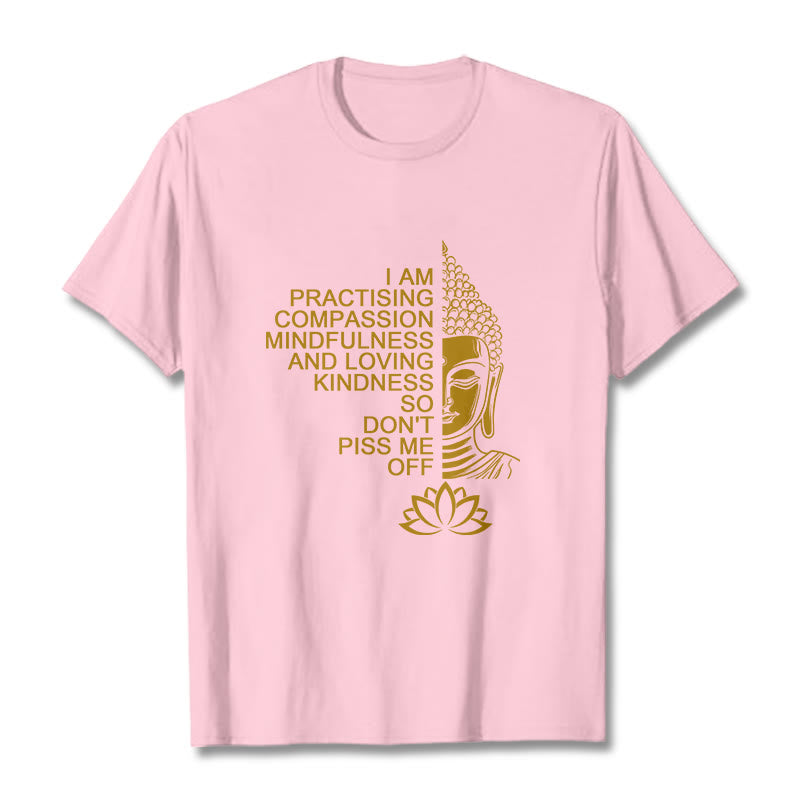 T-shirt décontracté en coton avec motif de fleur de lotus et de Buddha Stones doré - Rose clair - 2XL - image 13