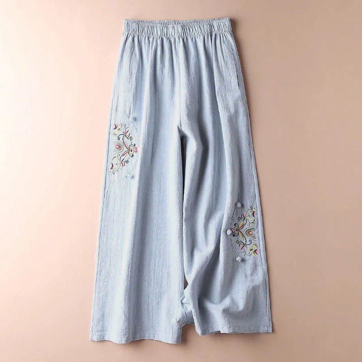 Pantalon large en coton avec poches et broderie ethnique Buddha Stones Spring pour femme - image 11