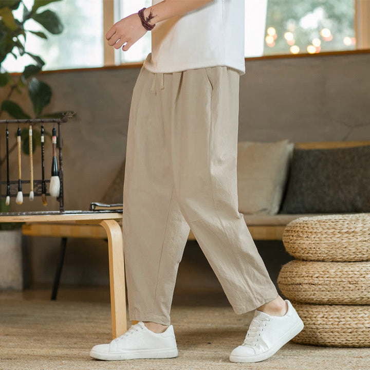 Pantalon d'été en coton avec poches Buddha Stones pour homme - Lin - US/UK/AU46，EU56 (5XL)  - image 0