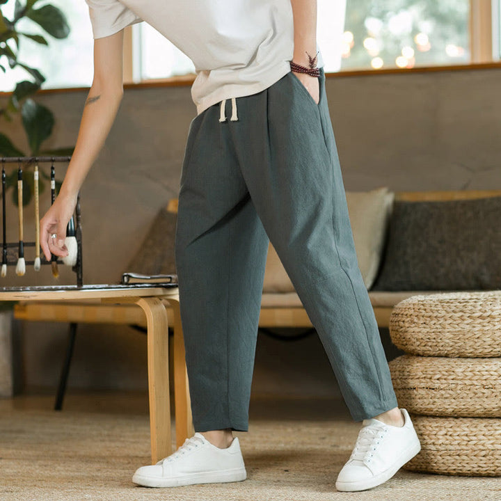 Pantalon d'été en coton avec poches Buddha Stones pour homme - Vert foncé - US/UK/AU46，EU56 (5XL)  - image 4