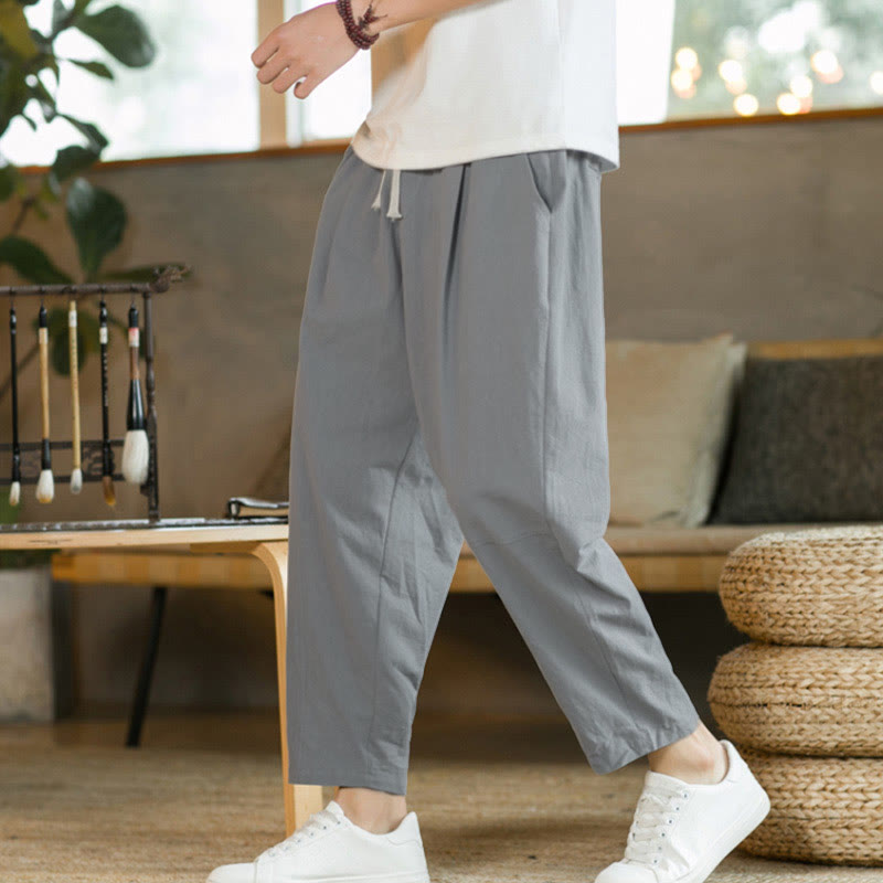 Pantalon d'été en coton avec poches Buddha Stones pour homme - Gris clair - US/UK/AU46，EU56 (5XL)  - image 22