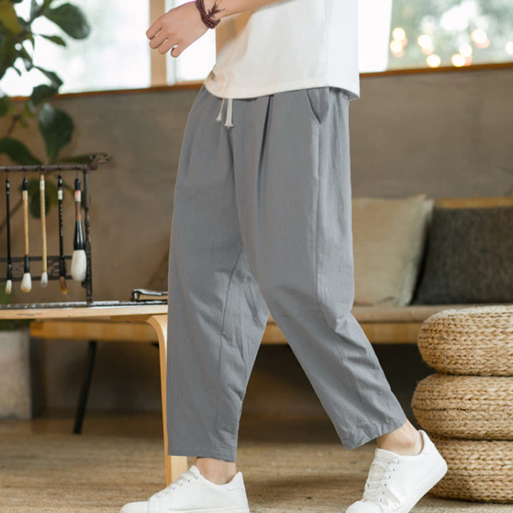 Pantalon d'été en coton avec poches Buddha Stones pour homme - Gris clair - US/UK/AU46，EU56 (5XL)  - image 22