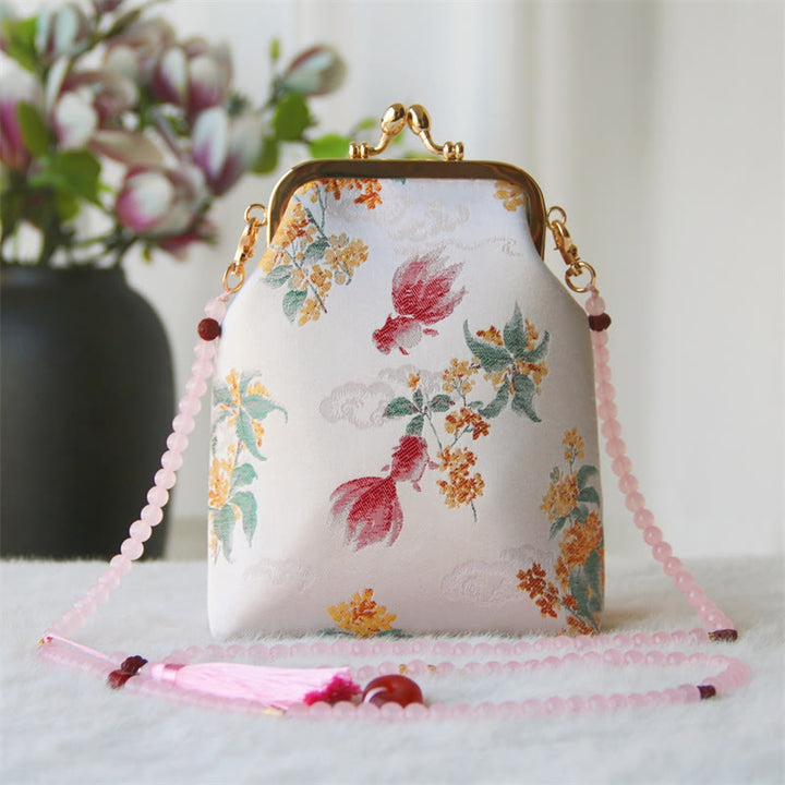 Sac à bandoulière rétro en perles brodées chinoises avec Buddha Stones - Poisson Koi rouge Osmanthus 14*6*18cm - image 13