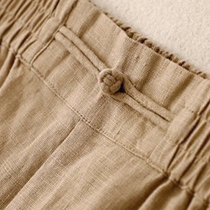 Pantalon large en coton et lin pour femme, polyvalent, couleur unie, avec ceinture élastique et boutons Buddha Stones , avec poches - image 5