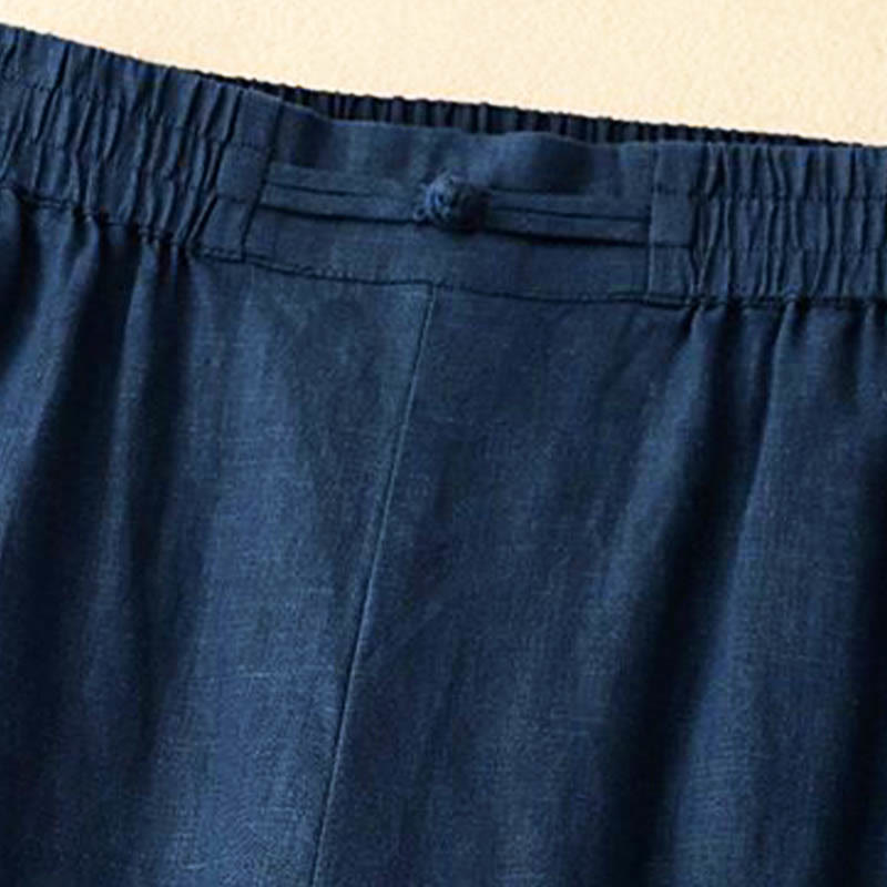 Pantalon large en coton et lin pour femme, polyvalent, couleur unie, avec ceinture élastique et boutons Buddha Stones , avec poches - image 11