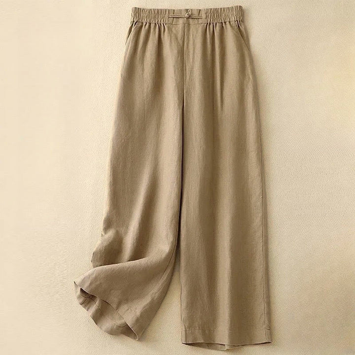 Pantalon large en coton et lin pour femme, polyvalent, couleur unie, avec ceinture élastique et boutons Buddha Stones , avec poches - Or - US12，UK/AU16，EU44 (3XL) - image 4