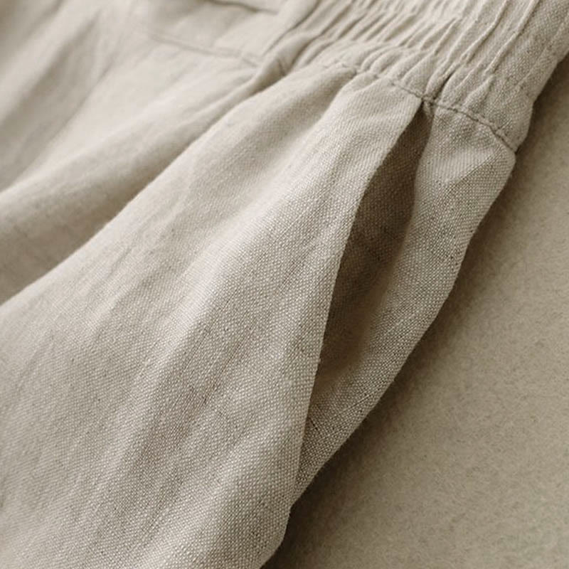 Pantalon large en coton et lin pour femme, polyvalent, couleur unie, avec ceinture élastique et boutons Buddha Stones , avec poches - image 16