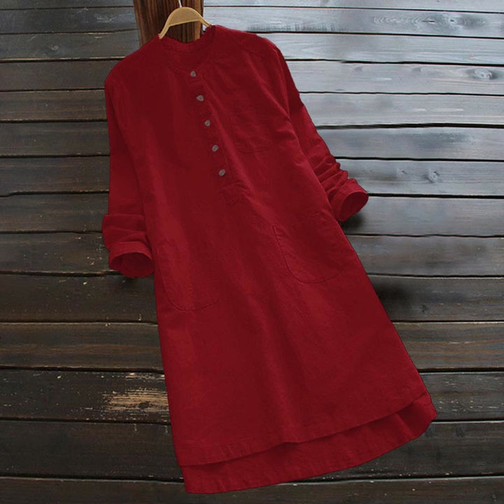 Chemise femme à manches longues et boutons solides avec poches et Buddha Stones - Rouge - US16，UK/AU20，EU48 (5XL) - image 17