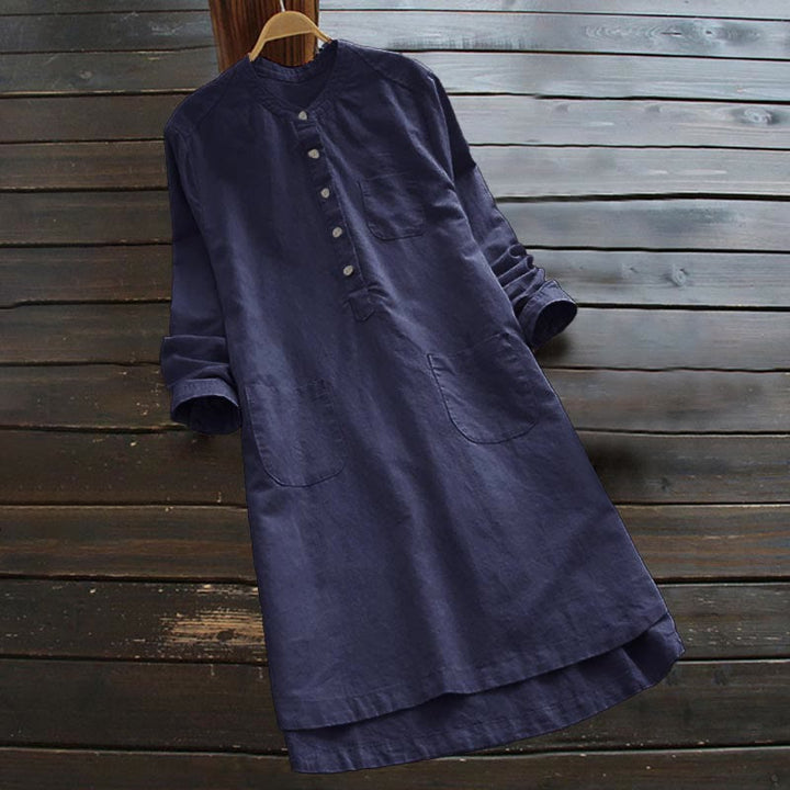 Chemise femme à manches longues et boutons solides avec poches et Buddha Stones - Marine - US16，UK/AU20，EU48 (5XL) - image 14