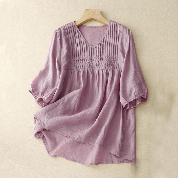 Chemise à manches courtes et col en V pour femme, style décontracté uni, Buddha Stones - Chardon - US12，UK/AU16，EU44 (2XL) - image 0