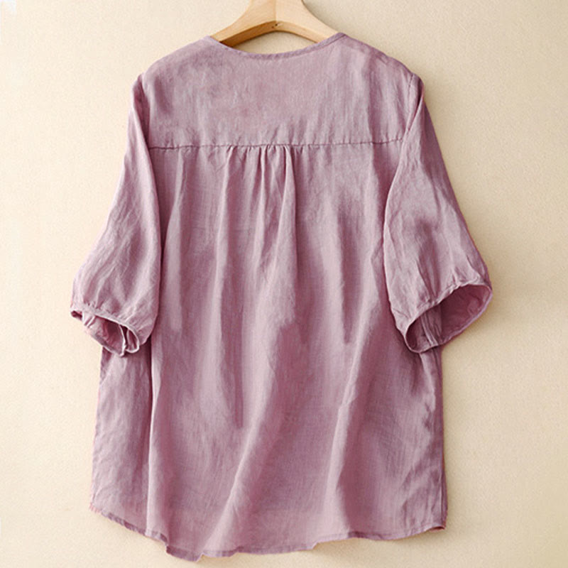 Chemise décontractée en coton à manches mi-longues et col en V pour femme, motif Buddha Stones - image 2