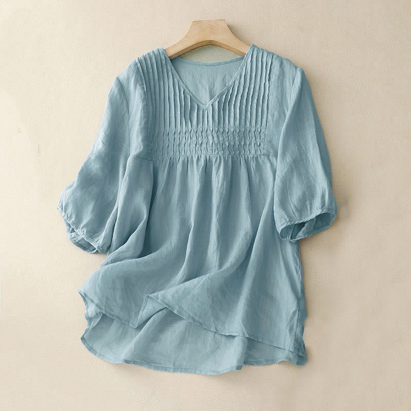 Chemise décontractée en coton à manches mi-longues et col en V pour femme, motif Buddha Stones - Turquoise pâle - US12，UK/AU16，EU44 (2XL) - image 25