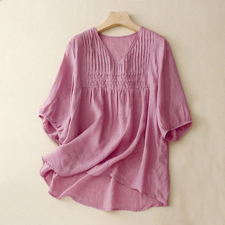 Chemise à manches courtes et col en V pour femme, style décontracté uni, Buddha Stones - Rouge violet pâle - US12，UK/AU16，EU44 (2XL) - image 17