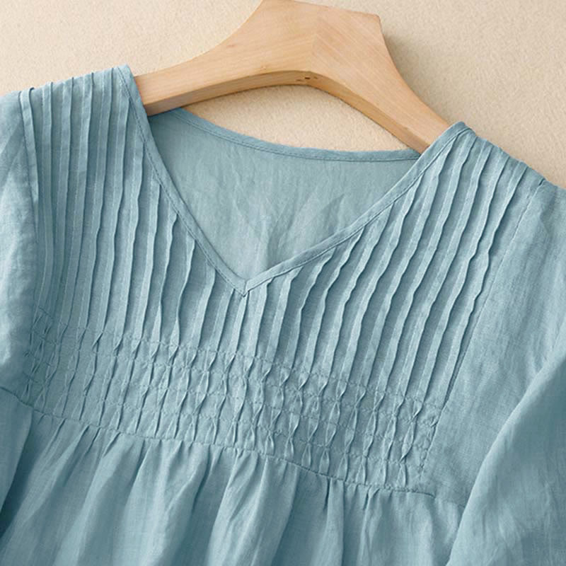 Chemise décontractée en coton à manches mi-longues et col en V pour femme, motif Buddha Stones - image 27
