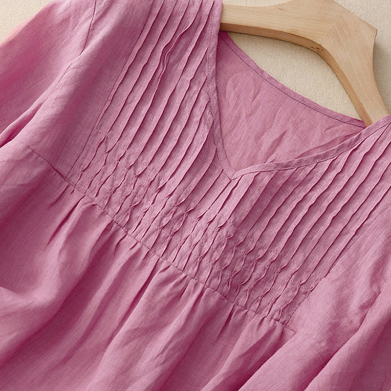 Chemise à manches courtes et col en V pour femme, style décontracté uni, Buddha Stones - image 18