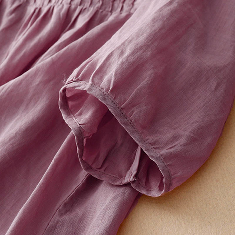 Chemise à manches courtes et col en V pour femme, style décontracté uni, Buddha Stones - image 5