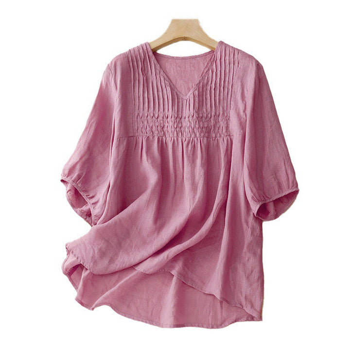 Chemise décontractée en coton à manches mi-longues et col en V pour femme, motif Buddha Stones - image 20