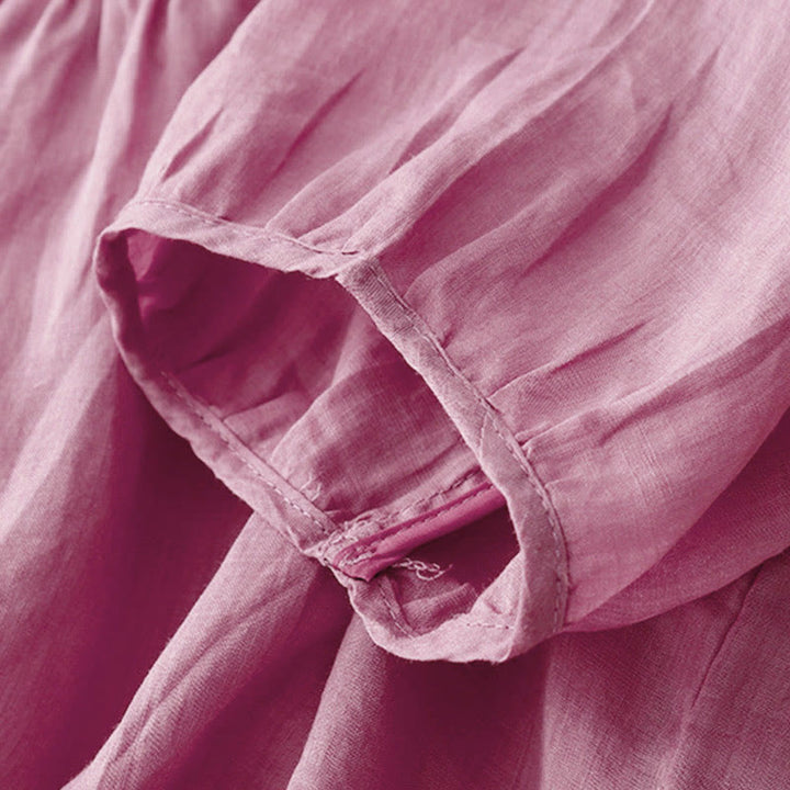 Chemise à manches courtes et col en V pour femme, style décontracté uni, Buddha Stones - image 22