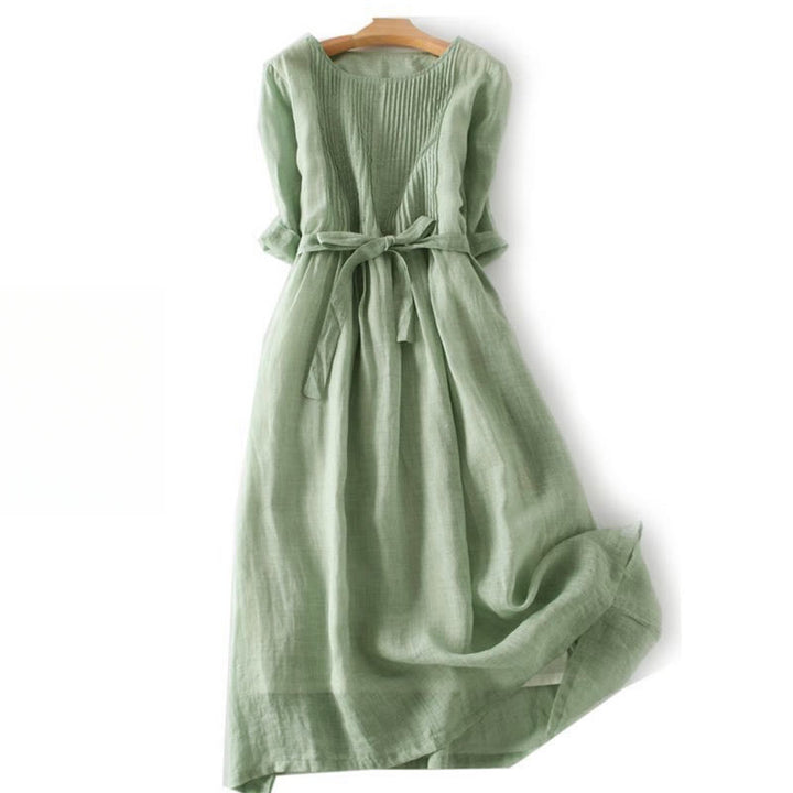 Robe midi décontractée à lacets, col rond, manches courtes et poches , de la Buddha Stones - Vert foncé - US12，UK/AU16，EU44 (3XL) - image 19