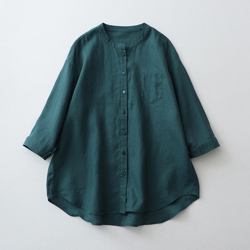 Chemise boutonnée à manches trois-quarts et motif Buddha Stones - Bleu acier - US8-10，UK/AU12-14，EU40-42 (2XL) - image 14