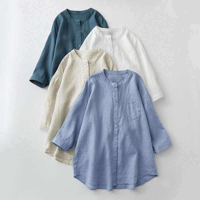 Chemise boutonnée à manches trois-quarts et motif Buddha Stones - image 0