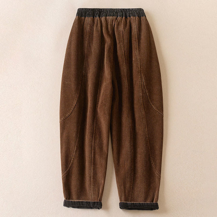 Pantalon sarouel en velours côtelé de coton contrasté Buddha Stones pour femme, doublé polaire thermique avec poches - image 18
