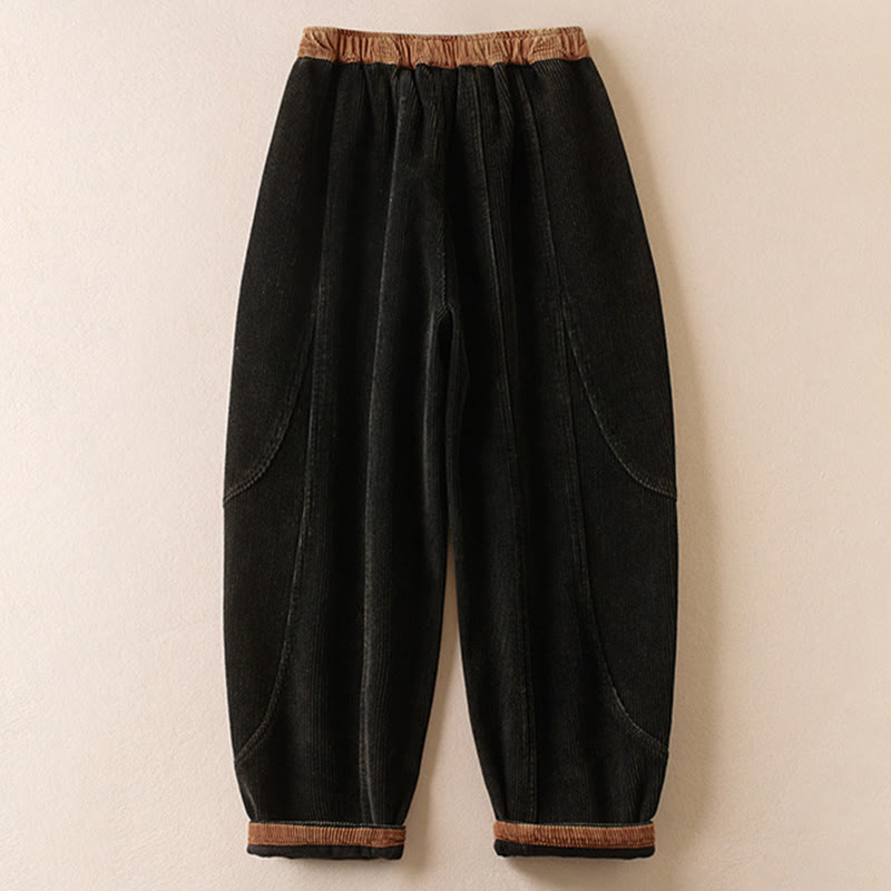 Pantalon sarouel en velours côtelé de coton contrasté Buddha Stones pour femme, doublé polaire thermique avec poches - image 1