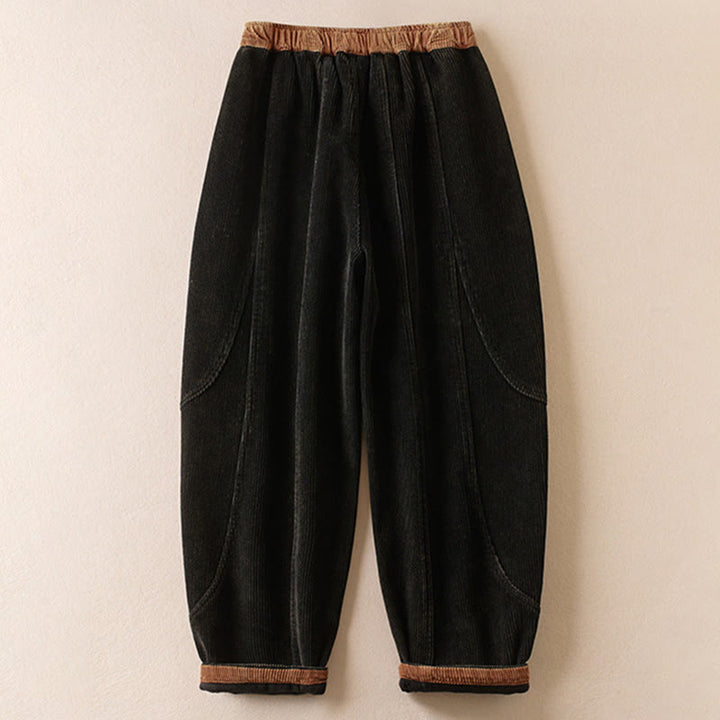 Pantalon sarouel en velours côtelé de coton contrasté Buddha Stones pour femme, doublé polaire thermique avec poches - image 1