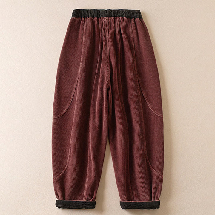 Pantalon sarouel en velours côtelé de coton contrasté Buddha Stones pour femme, doublé polaire thermique avec poches - image 28