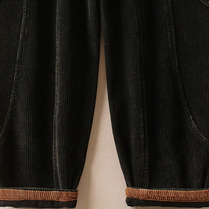 Pantalon sarouel en velours côtelé de coton contrasté Buddha Stones pour femme, doublé polaire thermique avec poches - image 4