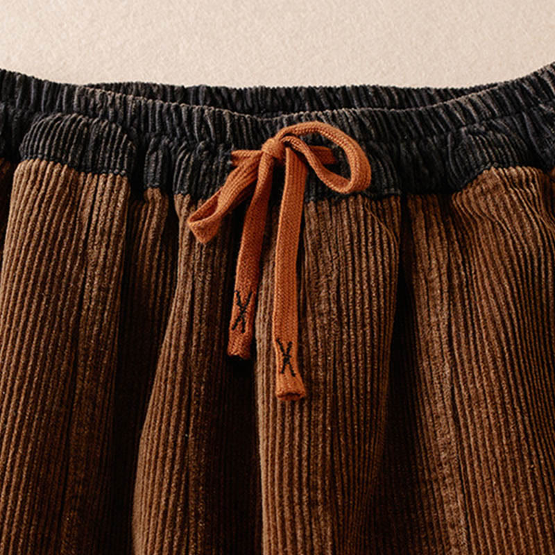 Pantalon sarouel en velours côtelé de coton contrasté Buddha Stones pour femme, doublé polaire thermique avec poches - image 19