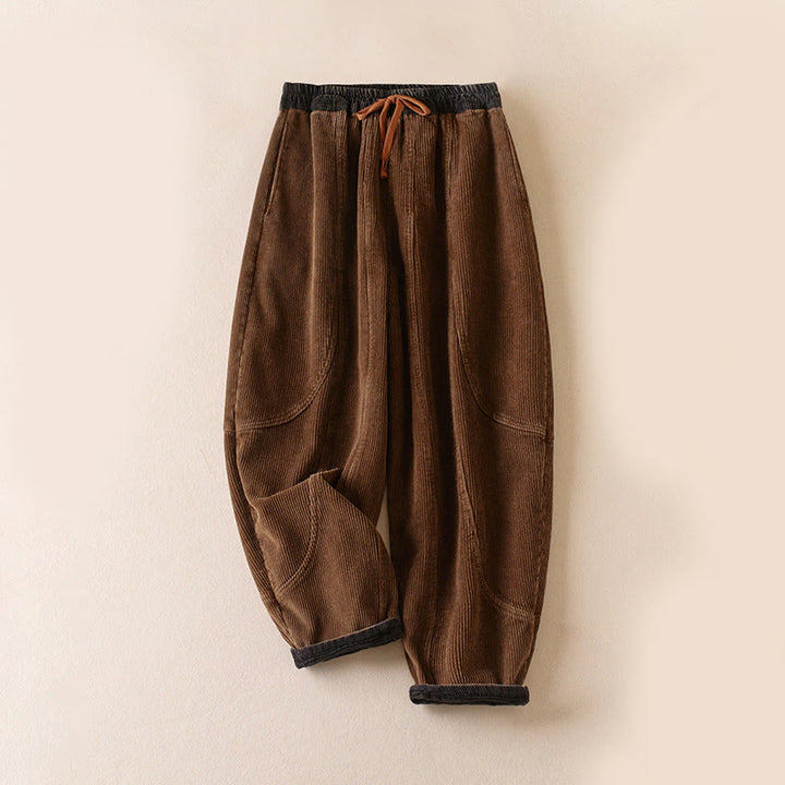 Pantalon sarouel en velours côtelé de coton contrasté Buddha Stones pour femme, doublé polaire thermique avec poches - Version doublée en polaire - SaddleBrown - US16，UK/AU20，EU48 (3XL) - image 13