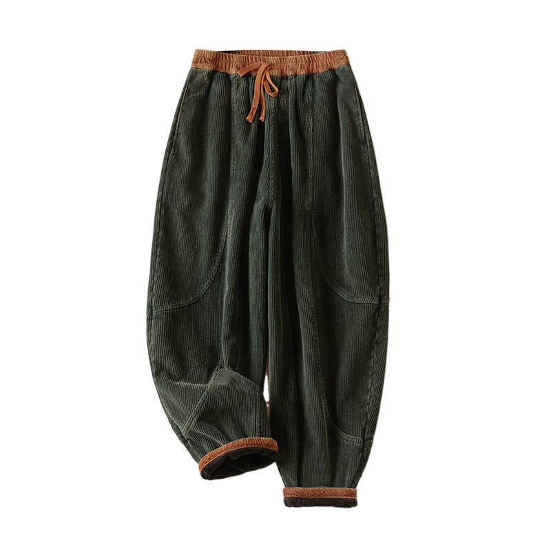 Pantalon sarouel en velours côtelé de coton contrasté Buddha Stones pour femme, doublé polaire thermique avec poches - image 12