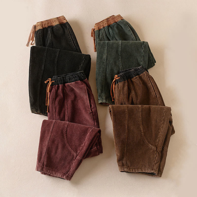 Pantalon sarouel en velours côtelé de coton contrasté Buddha Stones pour femme, doublé polaire thermique avec poches - image 23