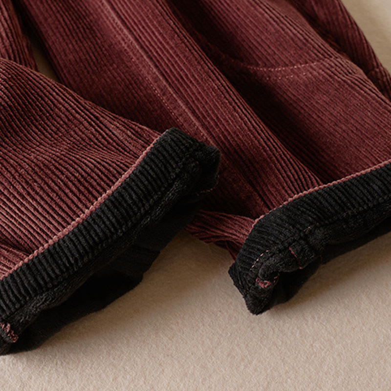 Pantalon sarouel en velours côtelé de coton contrasté Buddha Stones pour femme, doublé polaire thermique avec poches - image 10
