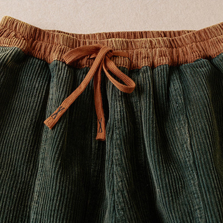 Pantalon sarouel en velours côtelé de coton contrasté Buddha Stones pour femme, doublé polaire thermique avec poches - image 17