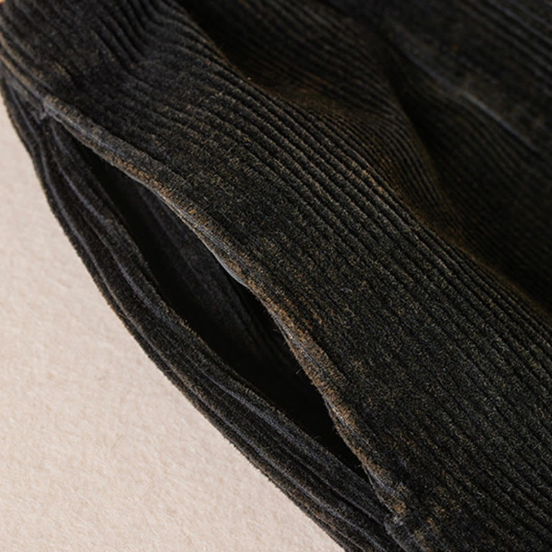 Pantalon sarouel en velours côtelé de coton contrasté Buddha Stones pour femme, doublé polaire thermique avec poches - image 3