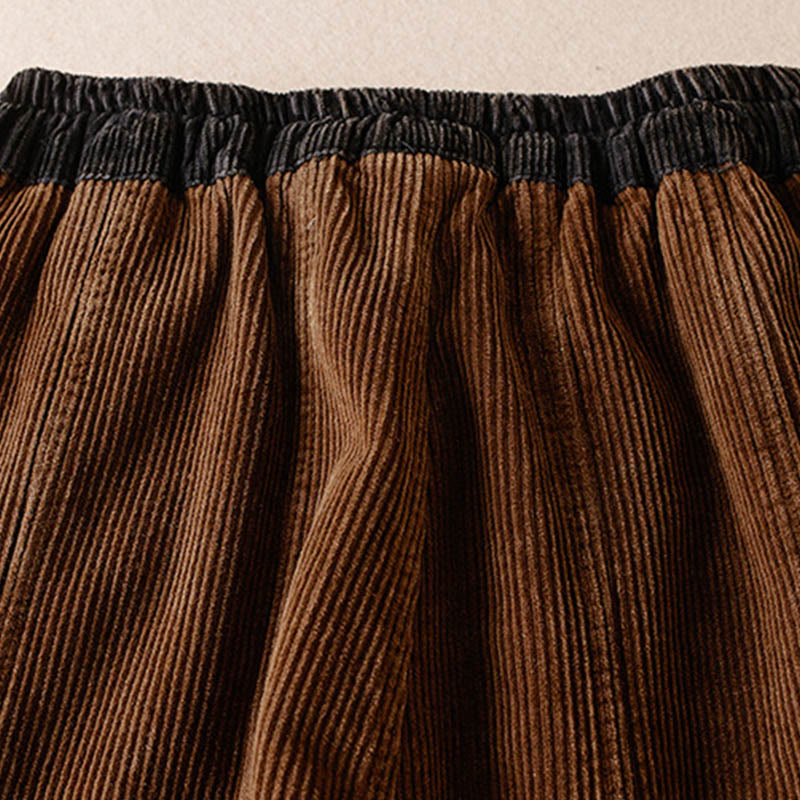 Pantalon sarouel en velours côtelé de coton contrasté Buddha Stones pour femme, doublé polaire thermique avec poches - image 20