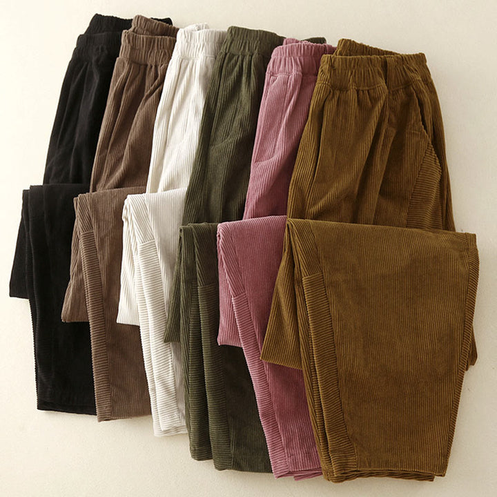 Pantalon sarouel en velours côtelé de coton uni vintage Buddha Stones Commute pour femme avec poches - image 23