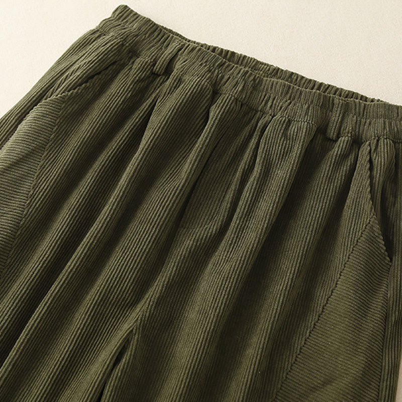 Pantalon sarouel en velours côtelé de coton uni vintage Buddha Stones Commute pour femme avec poches - image 5