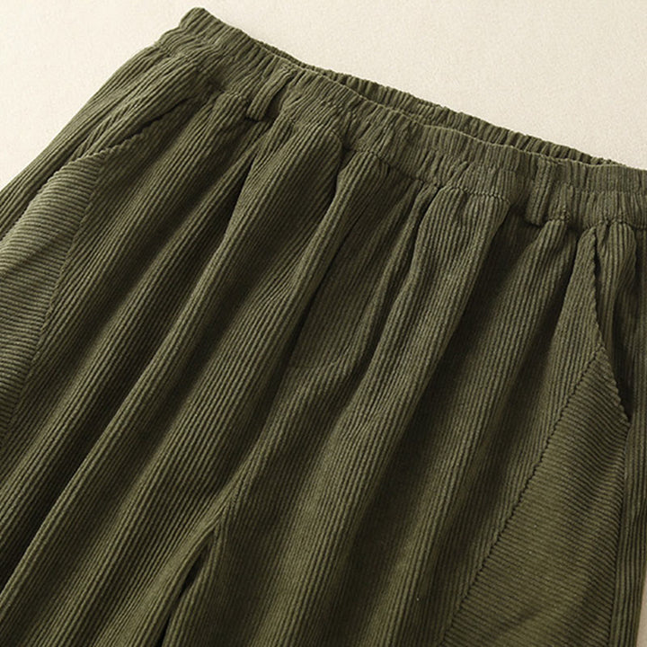 Pantalon sarouel en velours côtelé de coton uni vintage Buddha Stones Commute pour femme avec poches - image 5