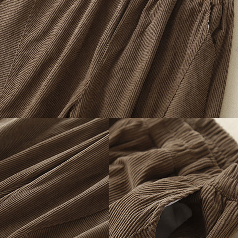 Pantalon sarouel en velours côtelé de coton uni vintage Buddha Stones Commute pour femme avec poches - image 3