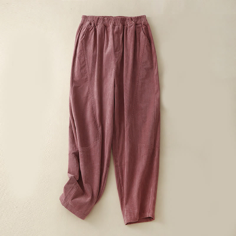 Pantalon sarouel en velours côtelé de coton uni vintage Buddha Stones Commute pour femme avec poches - Violet pâle Rouge - US8-10，UK/AU12-14，EU40-42 (2XL) - image 15